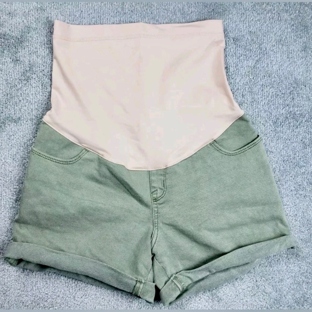 Over Belly Olive Maternity Shorts